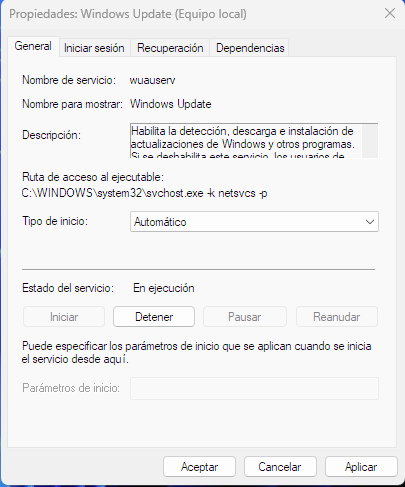 Solucionando el error 0x80070422 -servicio Windows Update, verificar que este en ejecución