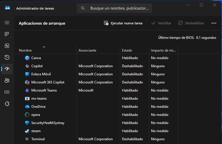 Pantallazo Aplicaciones de arranque - Permite desactivar y activar los programas que inician con Windows